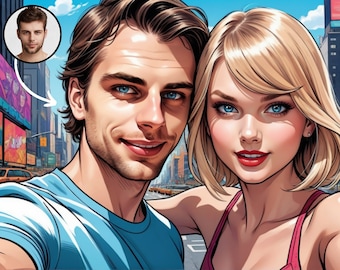 Selfie with Celebrity Fan Art Commission - Digital Comic Stylized Drawing, Unique Gift Idea