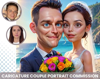 Custom Couple Caricature Portrait - Personalized Characters & Backgrounds