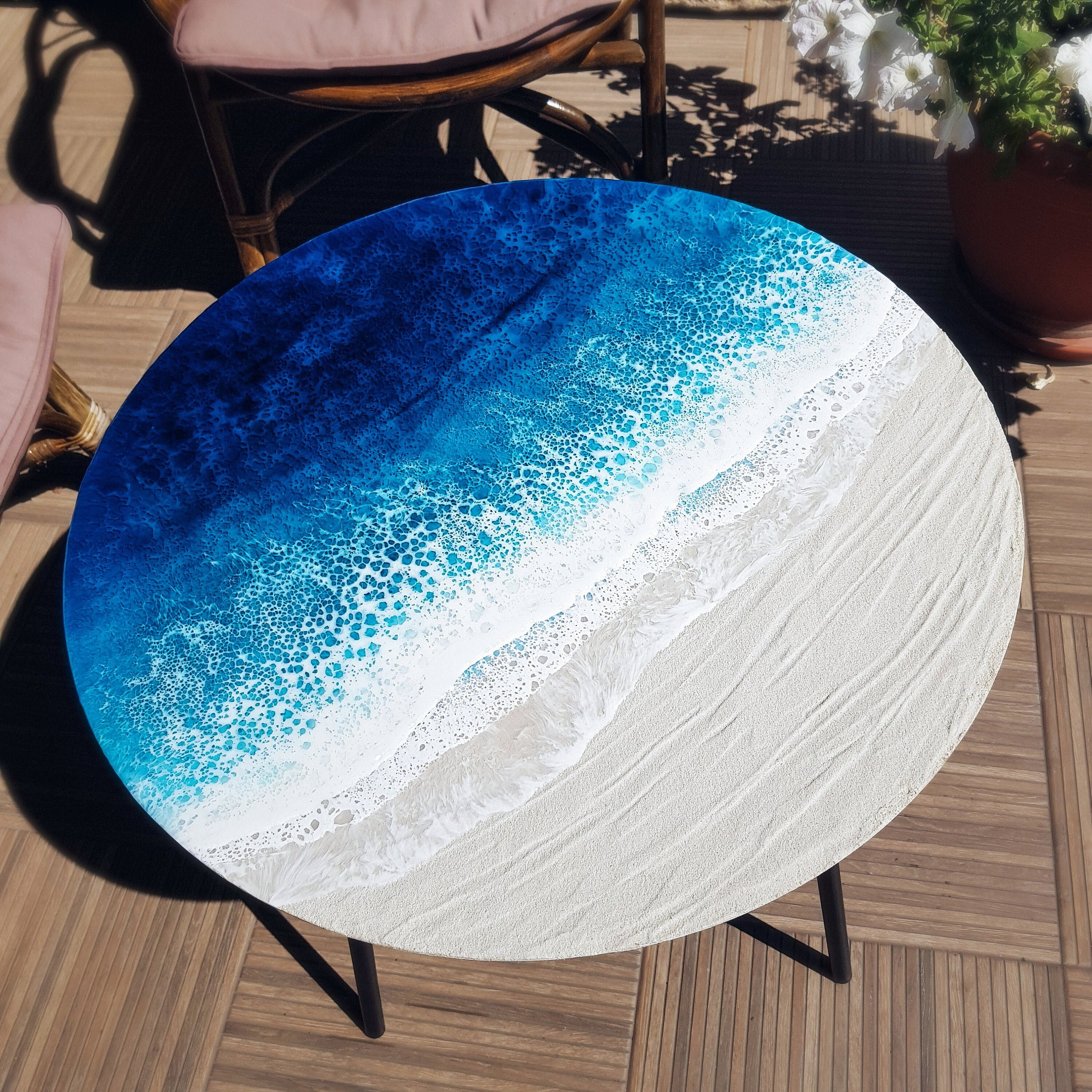 Ocean Resin Coffee Table, Epoxy Round Table, Epoxy Wave Effect, Epoxy Table,  Live Edge Coffee Table, Round Resin Coffee Table, Ocean Decor 