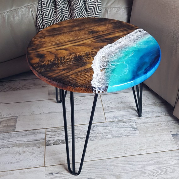 Green Ocean Resin Epoxy Dining Table, Resin Coffee Center Side