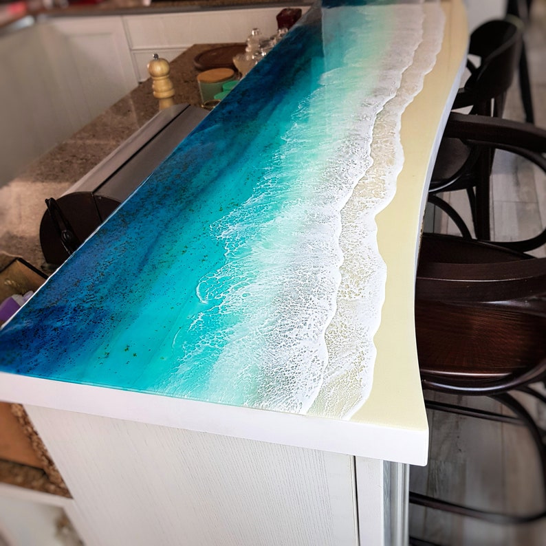 Custom Tabletop with Epoxy resin inlay 3D Seascape painting | Etsy