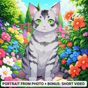 Custom Anime Cat Portrait from Photo, Cat Memorial Gift Commission, Personalized Cartoon Pet Art + Bonus: Short Animation!