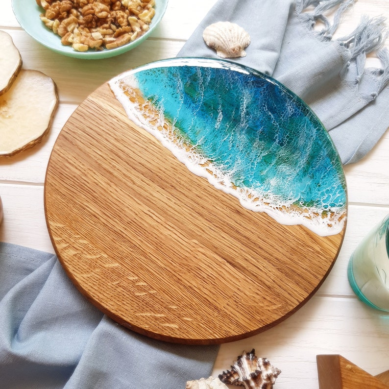Custom Round wooden Ocean resin art cheese board Laser Etsy