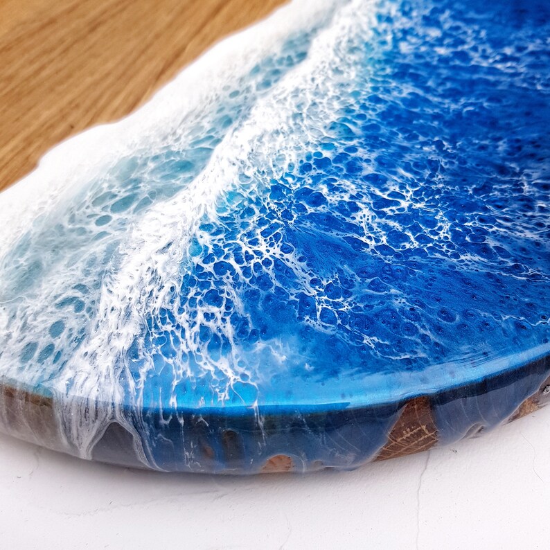 11.5 Engraved round wooden cheese board with Ocean resin | Etsy