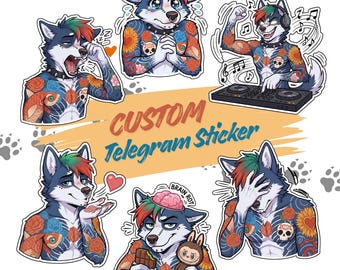 Custom Furry Telegram Sticker Commission -  OC Fursona Icon Design - Anthro dijital PFP/ con Badge