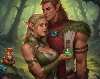 Couple Fantasy character commission, DND commission, Art commission, Custom portrait for him, RPG game, lover gift, BG3