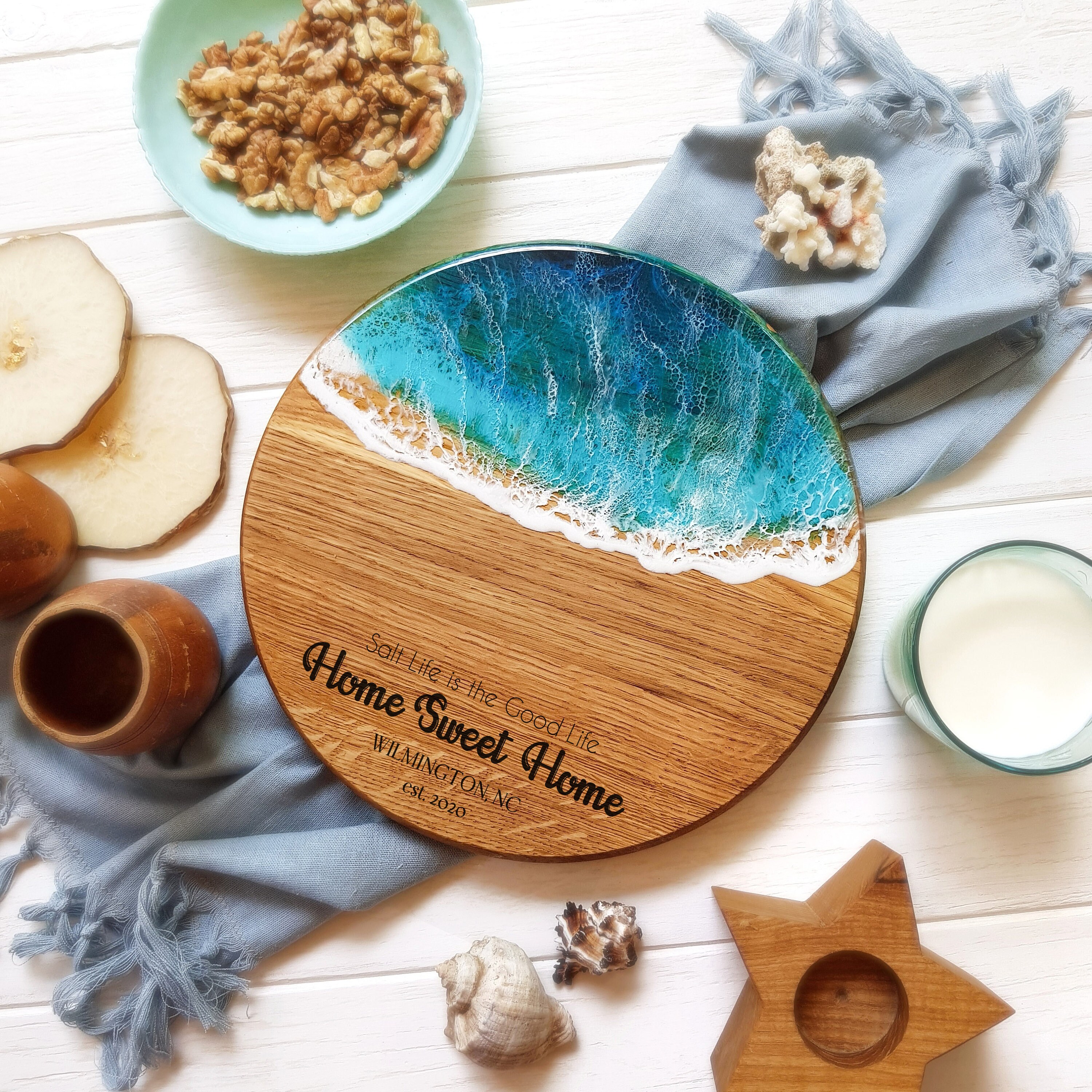 CUSTOM Ocean Resin Charcuterie Board with Handles, charcuterie board