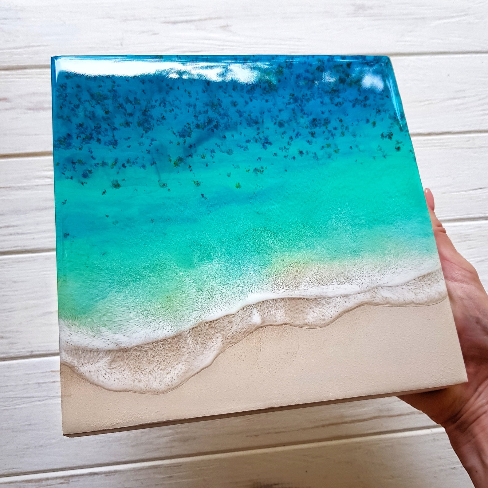 Beach Resin Art 7.5 X 7.5 Resin Painting Coastal Wall Etsy