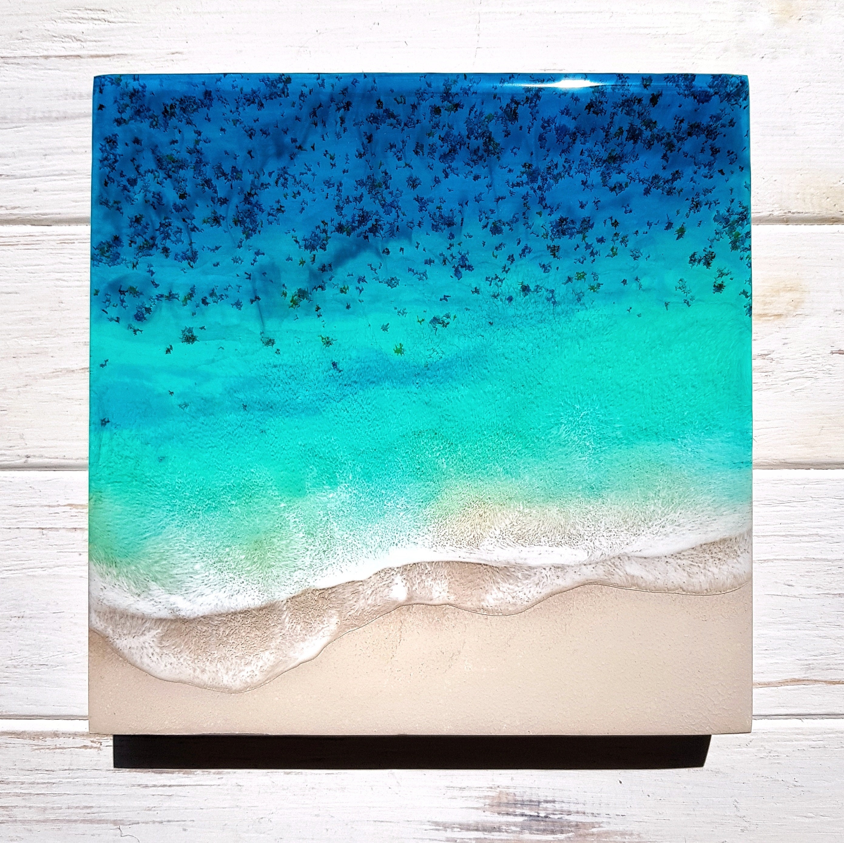 Beach resin art 7.5 x 7.5 Resin painting Coastal wall Etsy