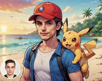 Fan Art Commission - Selfie with any Character or Celeb- Digital Comic style Drawing, Unique Gift for men, him, boyfriend, Halloween, Poke