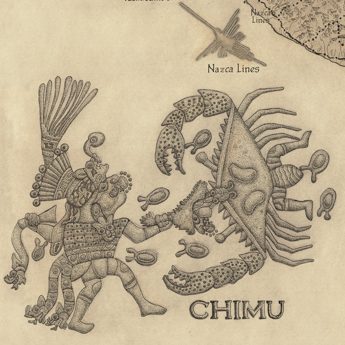 Inca Civilizations Map – hand‑drawn Art Print - Machu Picchu & Inka ...