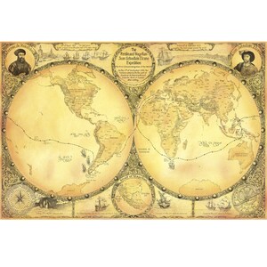 CARTE DE VOYAGE MAGELLAN - Carte du monde classique du premier voyage autour du monde. Le célèbre voyage de Magellan, conçu et dessiné par nous-mêmes.