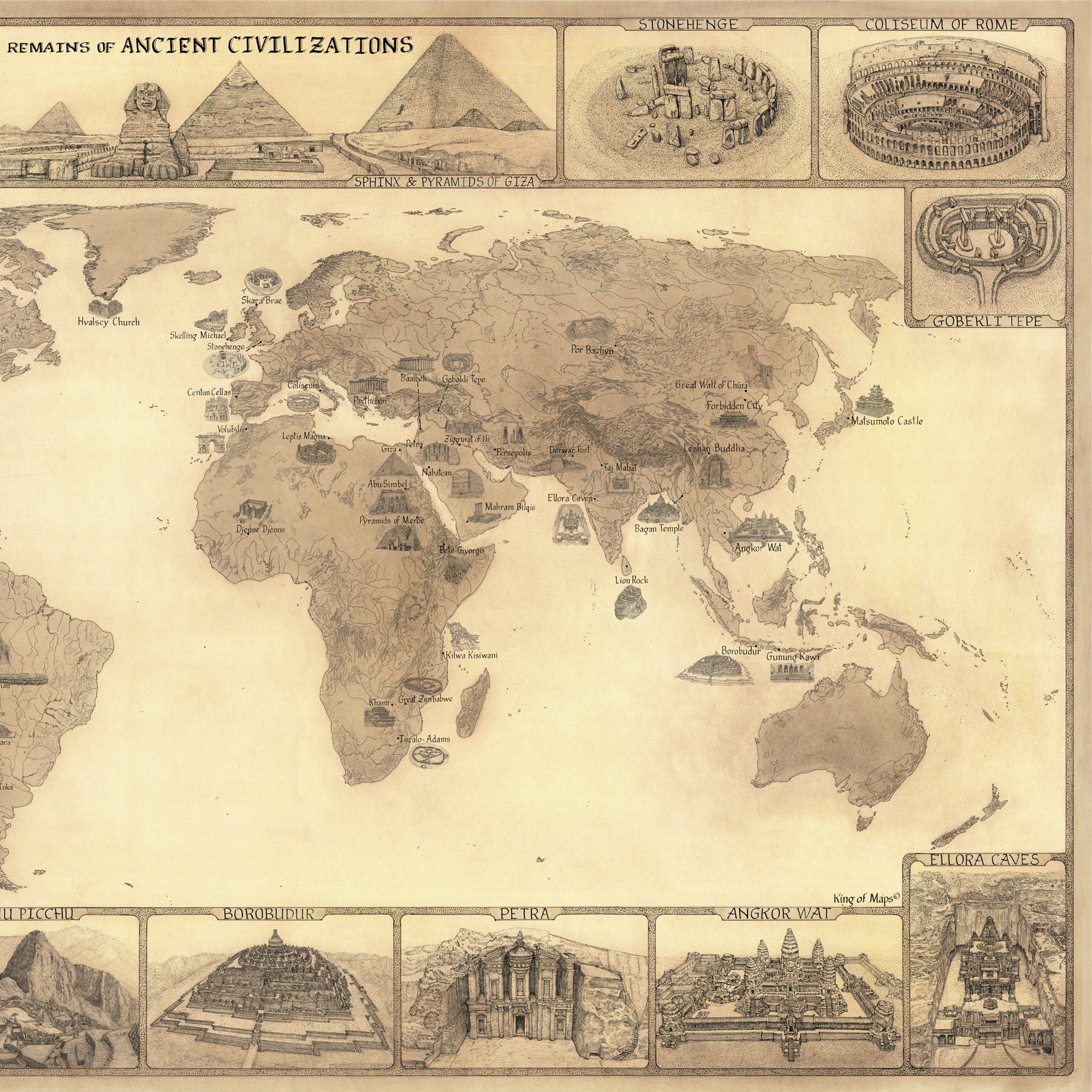 ANCIENT CIVILIZATIONS MAP Hand-drawn World Map Evidence of - Etsy