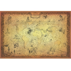 CARTE DES PIRATE - Carte du monde Pirates des sept mers dessinée à la main - Notre SeaBeastie, bateau pirate et carte du monde des dieux de la mer - Île au trésor