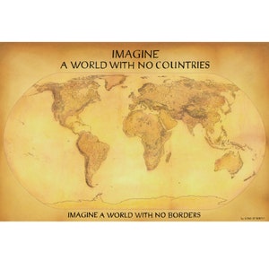 世界地図を想像してください 国のない世界を想像してください 世界地図。国も国境もなく、自然だけの手描きの世界地図