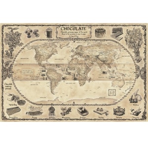CHOCOLATE WORLD MAP -  Chocolate lover&#39;s Love this Map.  Our Chocolate Map shows chocolate growing region and the Chocolate making process.