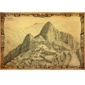 MACHU PICCHU vue classique CARTE de cette merveille du monde dessinée à la main par notre équipe ici à Cusco au Pérou