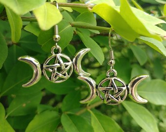 Neo-Pagan/Wiccan Triple Moon Goddess Earrings, Lunar Goddess Earrings, Maiden Mother and Crone Earrings, Moon Goddess Charm Earrings