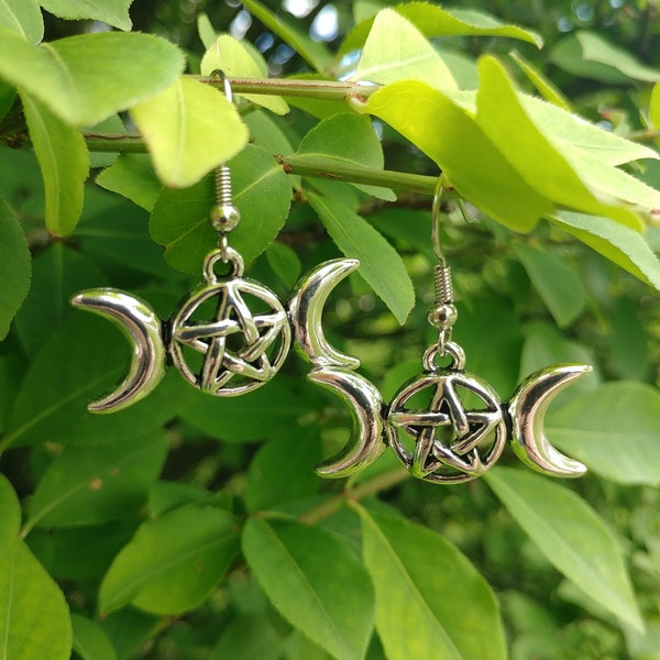 Neo-Pagan/Wiccan Triple Moon Goddess Earrings, Lunar Goddess Earrings, Maiden Mother and Crone Earrings, Moon Goddess Charm Earrings