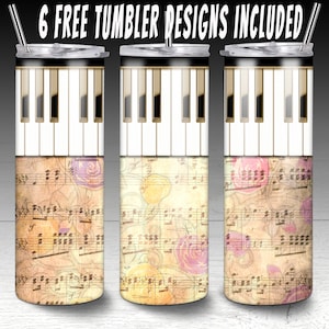 20 oz skinny tumbler design sublimation,Vintage piano tumbler,Piano tumbler png,Music tumbler png,Music notes tumbler, Music notes png