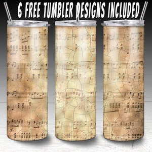 Sublimation tumbler,20 oz skinny tumbler design sublimation,Music sheet tumbler,Old music sheet,Note sheet,Music sheet, Note sublimation
