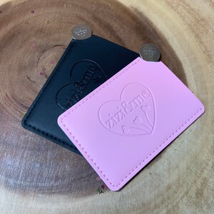 Sleek little compact pocket mirror with vegan leather protective travel pouch, sweet and useful mini gift image 2