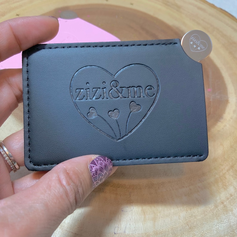 Sleek little compact pocket mirror with vegan leather protective travel pouch, sweet and useful mini gift Black