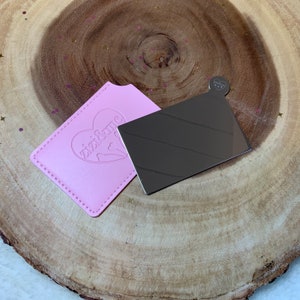 Sleek little compact pocket mirror with vegan leather protective travel pouch, sweet and useful mini gift Pink