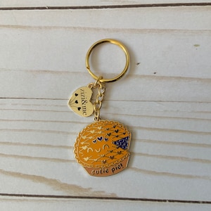 Cutie pie Keychain with a pun for fun! Enamel gold plated kawaii keychain