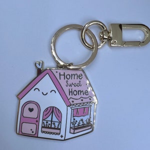 Cute home sweet home gold plated enamel kawaii keychain