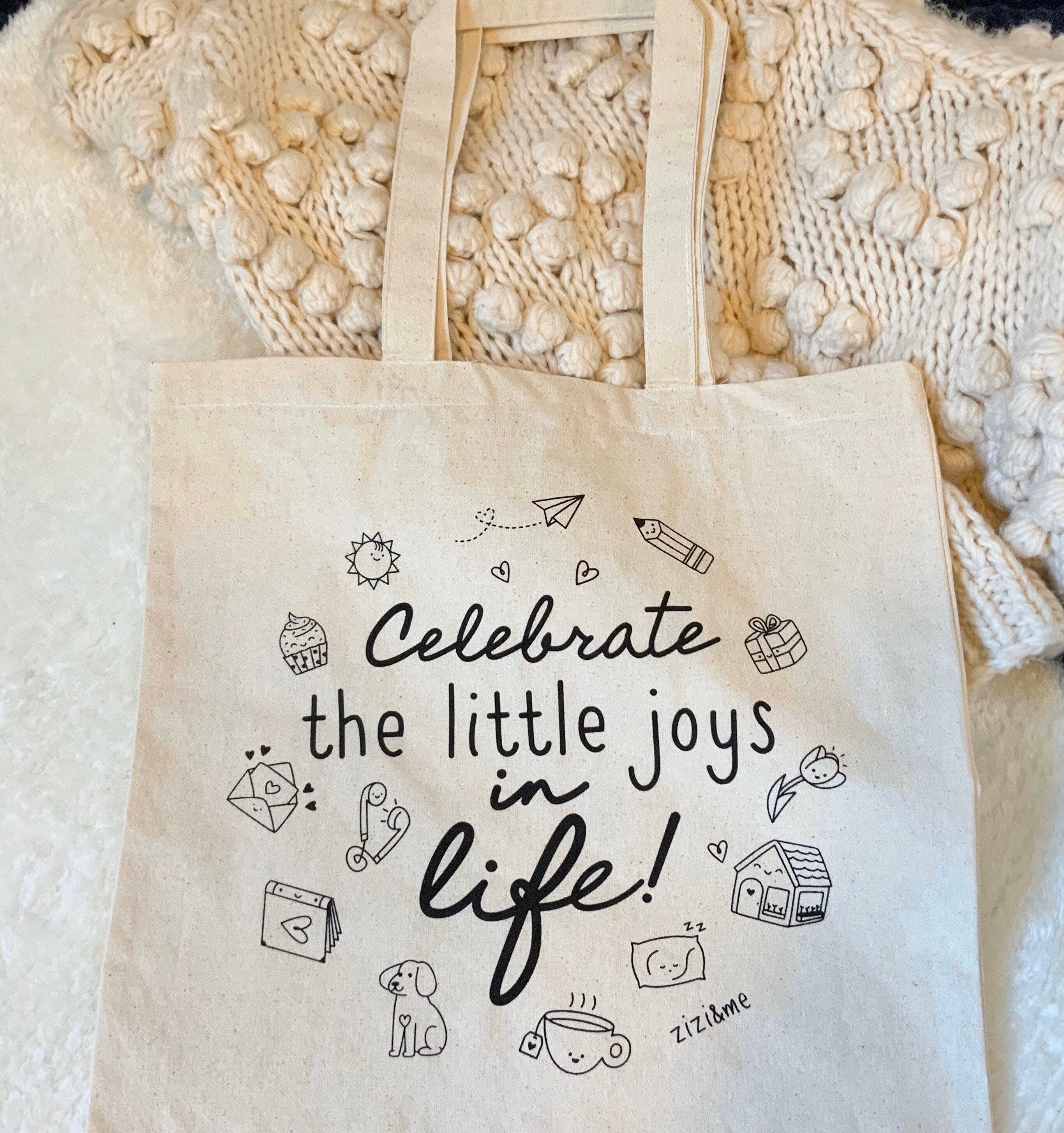 100% Cotton Printed in USA Tote Bag With Kawaii Design, Enjoy the