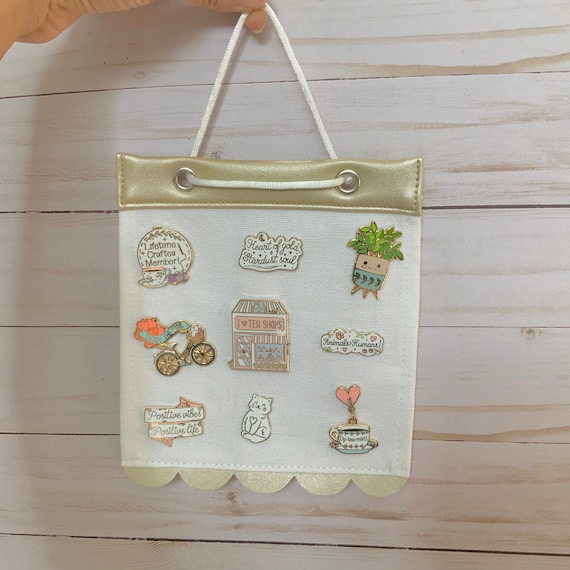 Mini enamel pin display banner pennant with canvas and vegan leather scallop trim - ready to add patches, pins or embroidery on!