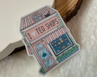 Lovely dainty and cute 3” tea shop vinyl sticker, great water bottle sticker or planner sticker