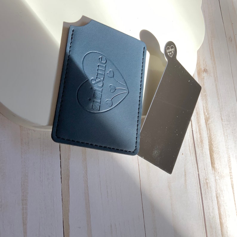 Sleek little compact pocket mirror with vegan leather protective travel pouch, sweet and useful mini gift Navy