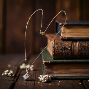 Gold plated necklace with mini book charm pendant