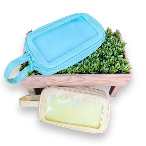 ITA Vegan Leather Pencil Pouch and Cosmetic Case W Clear Vinyl