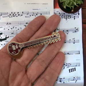 Sitar classical instrument music enamel pin image 1