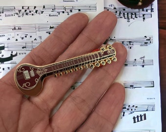 Sitar classical instrument music enamel pin