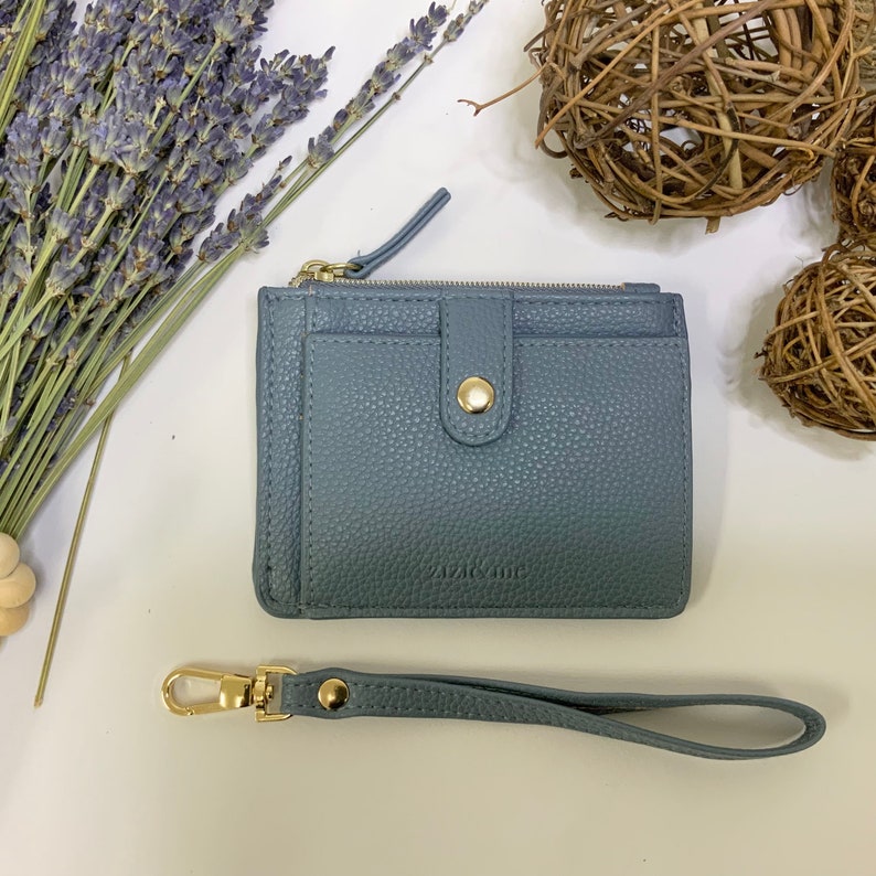 Vegan Leather Compact ID Wallet with Wristlet Attachment Hollingworth collection River Stone