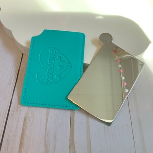 Sleek little compact pocket mirror with vegan leather protective travel pouch, sweet and useful mini gift Mint Green