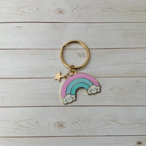 Cutie pastel rainbow keychain! Enamel gold plated kawaii keychain with star charm