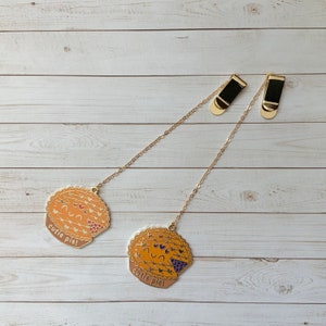 Adorable kawaii pendant metal pie design bookmark with a cutie pie pun