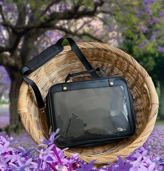 Luxury Vegan Leather ITA Laptop Bag W/ Clear Vinyl Display 