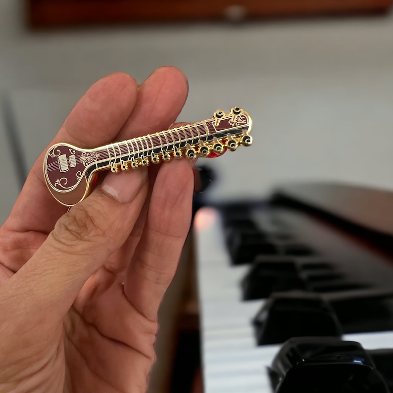 Sitar classical instrument music enamel pin image 2