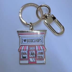 Gold plated bookshop lovers enamel keychain