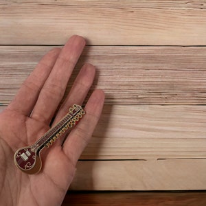Sitar classical instrument music enamel pin image 4