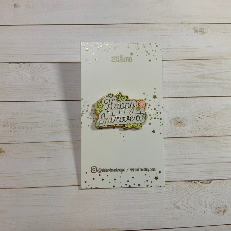 Happy Introvert/Extrovert Enamel Pin, Gold Plated Pin With Glitter Introvert