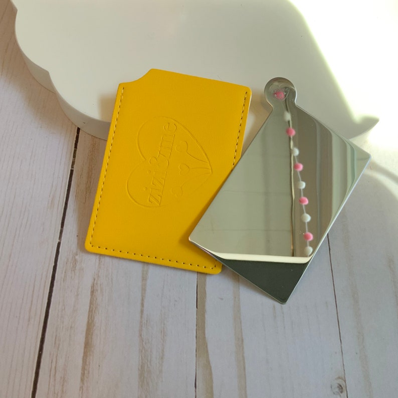 Sleek little compact pocket mirror with vegan leather protective travel pouch, sweet and useful mini gift Yellow