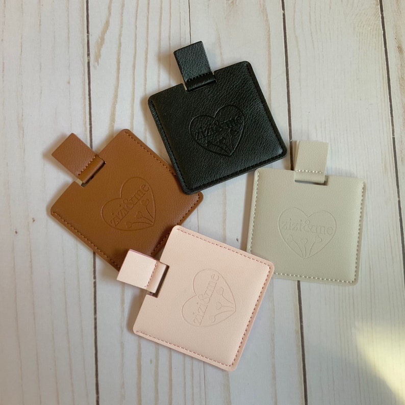 Pretty little compact square pocket mirror with vegan leather protective travel pouch, sweet and useful mini gift image 1