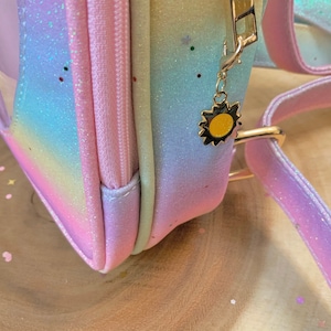 Mini gold plated golden sun planner & zipper charm with a lobster clasp, so tiny! Perfect for planners pencil cases backpacks